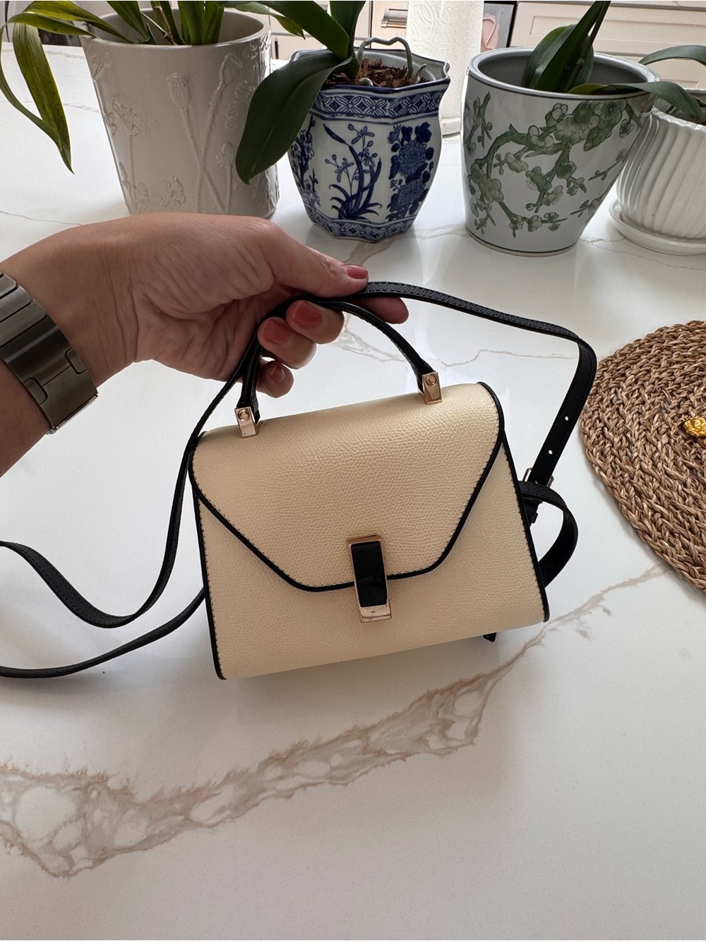 Valextra Cream micro with Black Trim